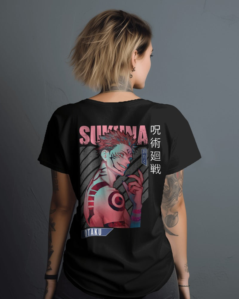 Rocky Fab Black Anime Sukuna Otaku Printed Half Sleeve T-Shirt