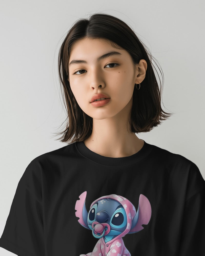 Rocky Fab Baby Stitch Black  Printed Half Sleeve T-Shirt