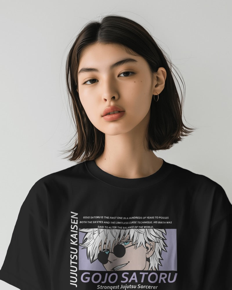 Rocky Fab Black Cotton Gojo Satoru Printed Half Sleeve T-Shirt