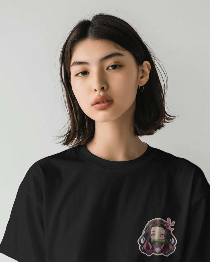 Rocky Fab Black Cotton Nezuko Printed Half Sleeve T-Shirt