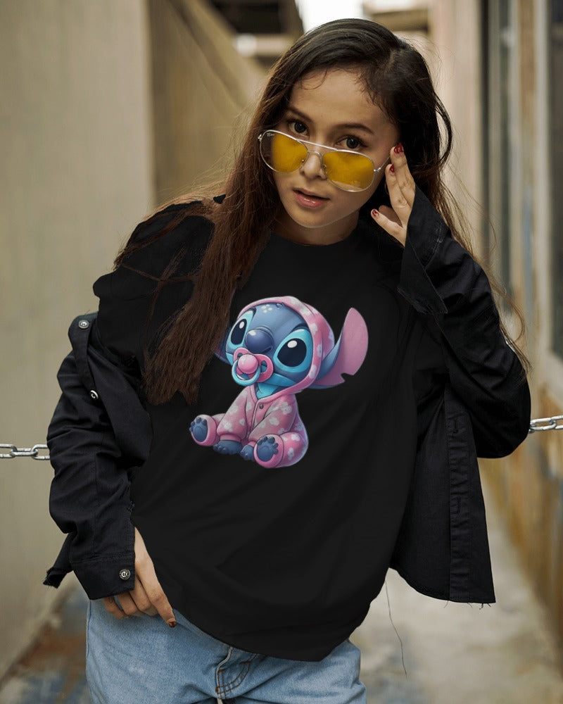 Rocky Fab Baby Stitch Black  Printed Half Sleeve T-Shirt