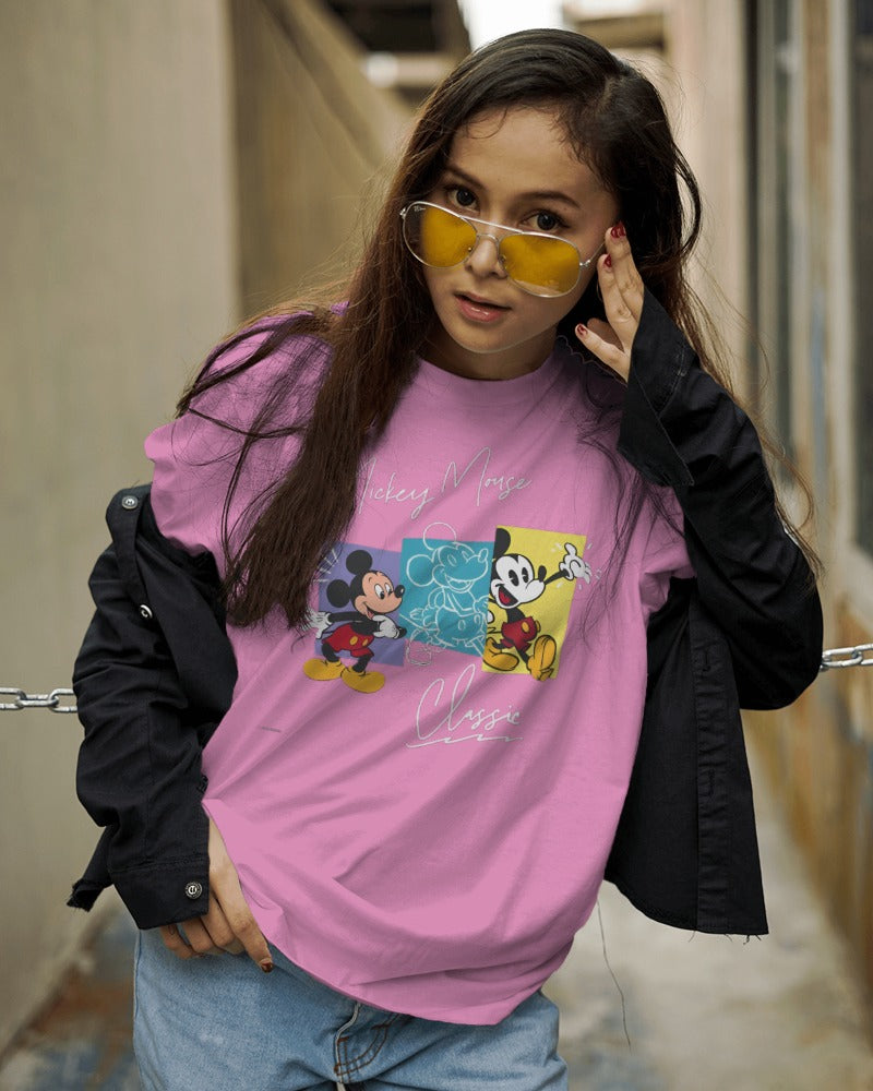 Rocky Fab Micky Mouse Pink Printed Half Sleeve T-Shirt